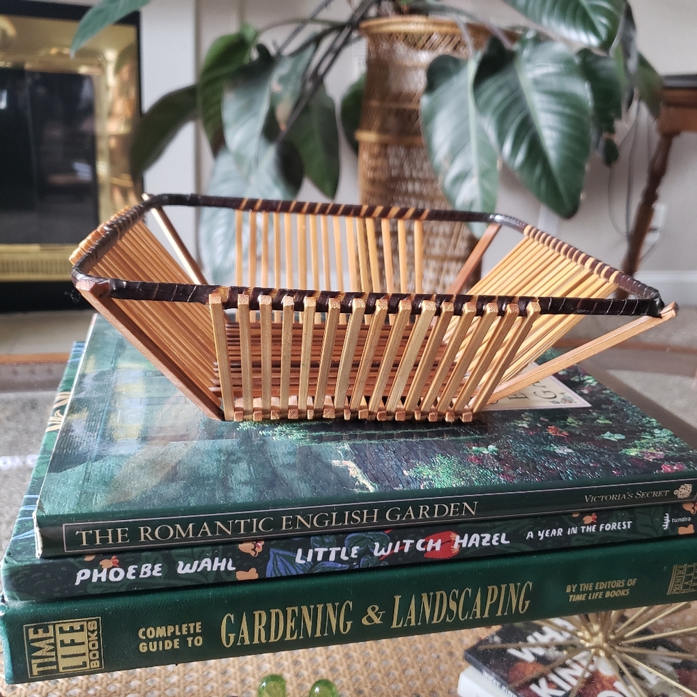Vintage Primitive Wooden Woven Square Basket